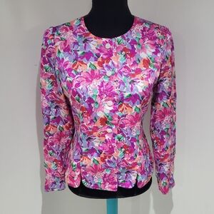 Liz Claiborne Petites Women's Vintage Floral Print Long Sleeve Blouse 6P Pink